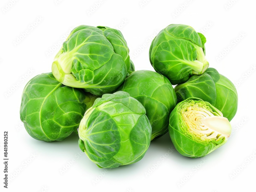 A pile of fresh Brussels sprouts isolated on a white background. A pile of fresh Brussels sprouts isolated on a white background.