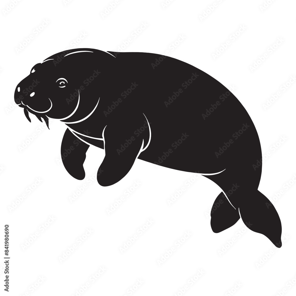 Fototapeta premium Manatee silhouettes and icons. black flat color simple elegant white background Manatee animal vector and illustration.