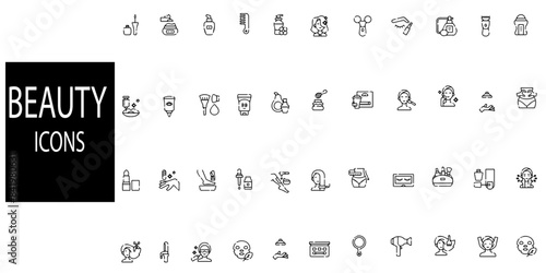 Highlight covers backgrounds. Set of beauty icons. Editable stroke. It is well suited for bloggers, cosmetics ad design and also for hairdressers, stylists, spas, beauty salons or cosmetologists.