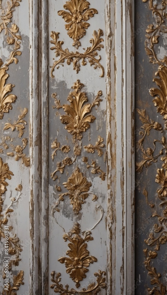 Elegant antique wall featuring a distressed texture in a palette of white, grey, cream, ivory, and gold, evoking vintage opulence. Elegant antique wall featuring a distressed texture in a palette of white, grey, cream, ivory, and gold, evoking vintage opulence.