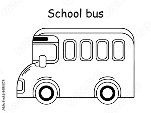 School bus icon car for kids on white background. Coloring pages for kids book, game for children