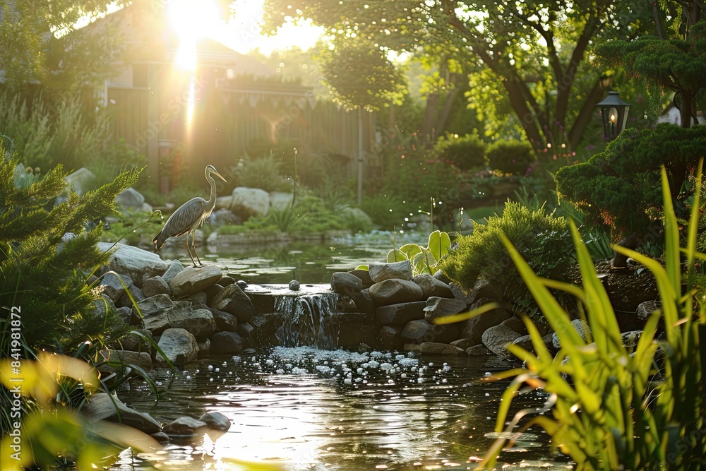 Naklejka premium a pond and waterfall at the garden at the westin, the westin, the westin, the westin, the westin, the westin, the westin, the westin,
