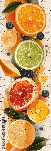Elegant Abstract Fruit Background With Citrus and Berries