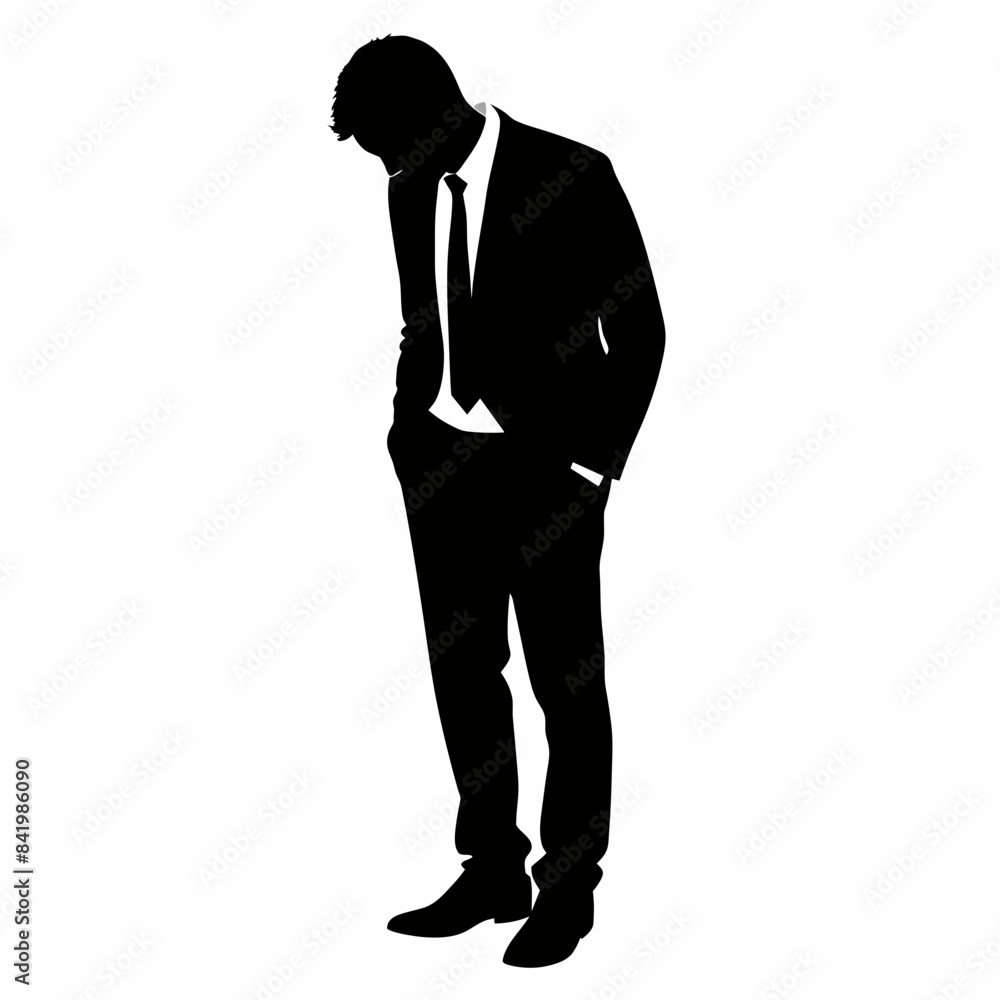Businessman standing and looking down vector silhouette on white background Businessman standing and looking down vector silhouette on white background