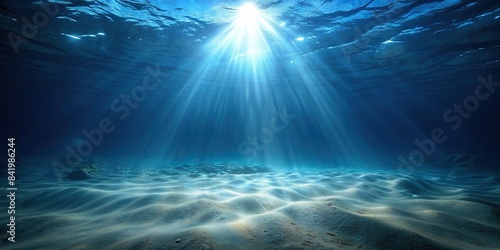 Sunbeams shining through clear water onto the sandy seabed, sunbeams, water, seabed, underwater, ocean, marine life, sunlight, rays, reflection, tranquil, nature, peaceful, beautiful, serene