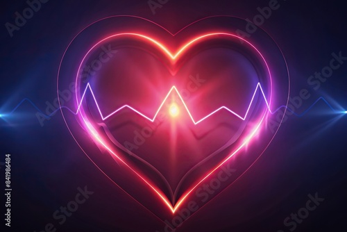 Abstract glowing heart with pulsing cardio lines on dark background, heart, glowing, abstract, cardio, pulses, background, light, health, medical, rhythm, love, pulse, futuristic, digital