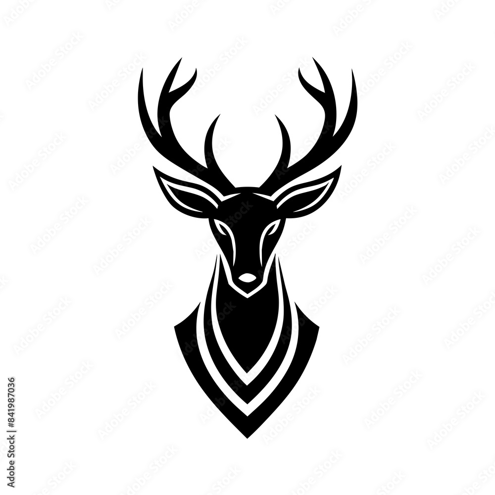 Minimalist deer font face view logo vector illustration on white background Minimalist deer font face view logo vector illustration on white background