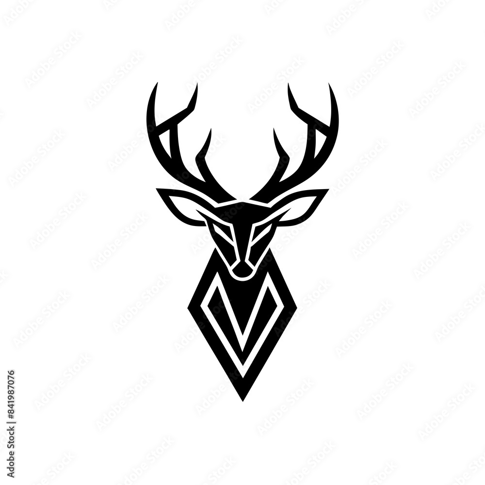 Minimalist deer font face view logo vector illustration on white background Minimalist deer font face view logo vector illustration on white background