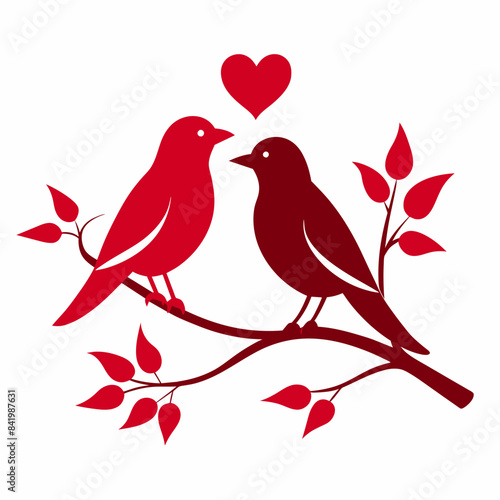 Couple Birds in Love on Branch Vector silhouette on white background