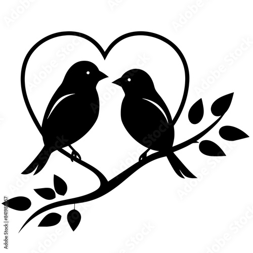 Couple Birds in Love Silhouette on Branch Vector Silhouette on white background  © Chayon Sarker