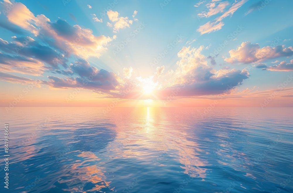 A serene sunrise over the calm sea A serene sunrise over the calm sea