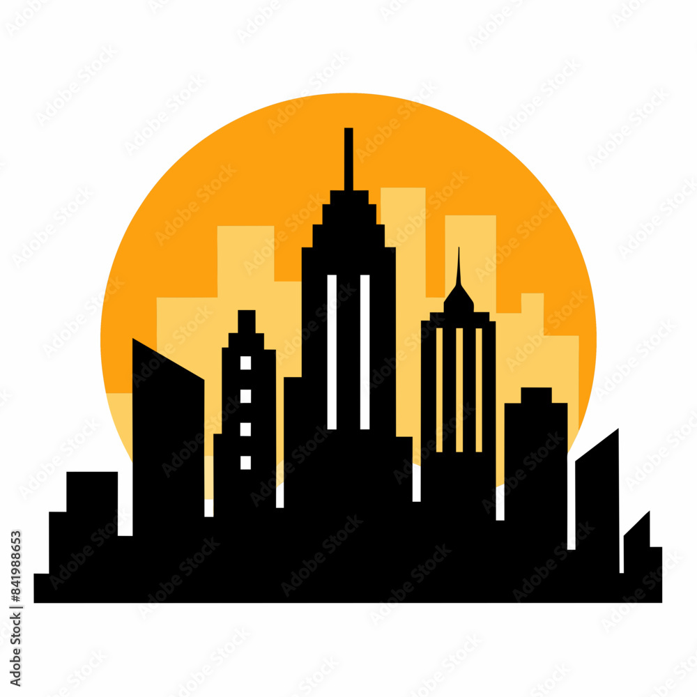 Obraz premium City With Sunset vector silhouette on white background