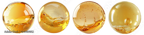 golden oil bubble isolated on transparent background, Face Serum or Essential Oil with Oxygen Aqua Bubbles and a drop of liquid on transparent background