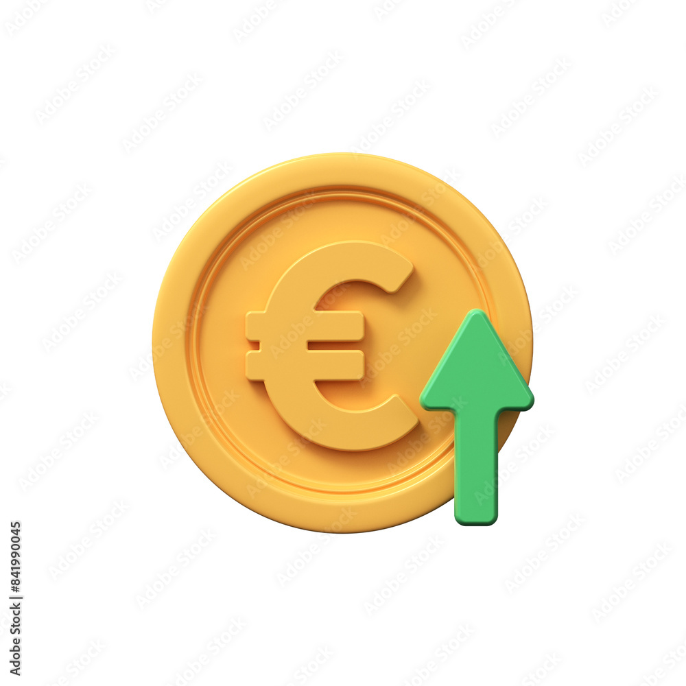Golden euro coin with down arrow. Economy, finance, money, investment ...