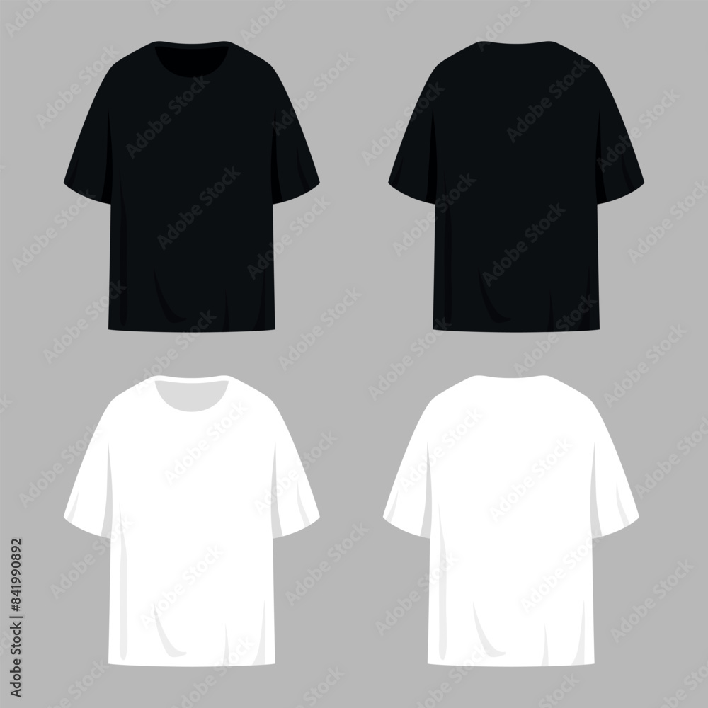 Naklejka premium Blank black and white t shirts templates. Front and back view. Vector illustration
