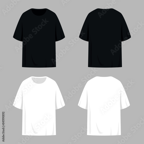 Blank black and white t shirts templates. Front and back view. Vector illustration