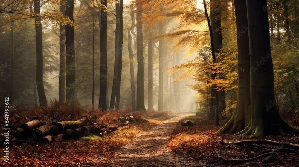 Fototapeta premium autumn forest in the fog