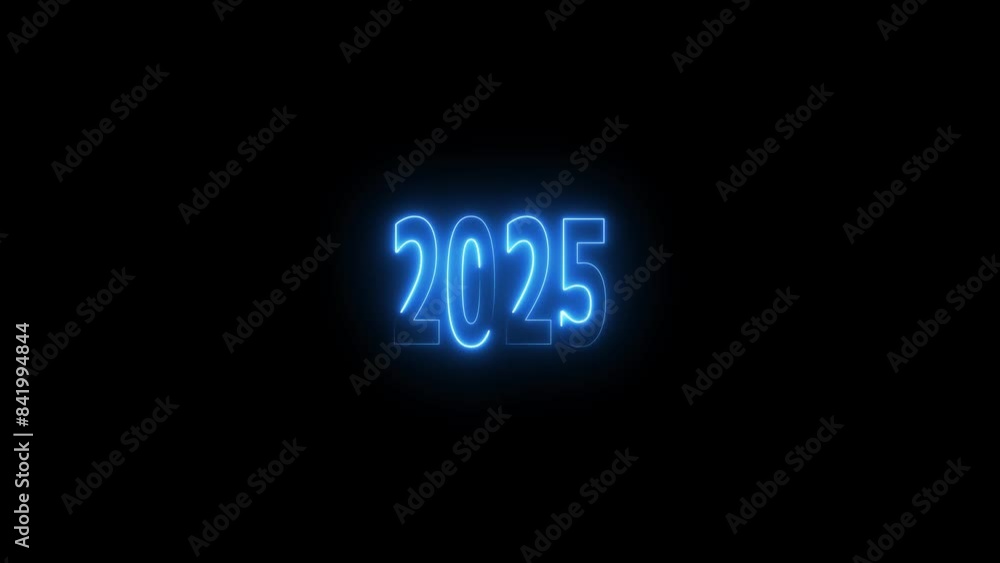 2025 neon text animation, Glowing neon sign in blue colors texture background. 2025 neon text animation, Glowing neon sign in blue colors texture background.