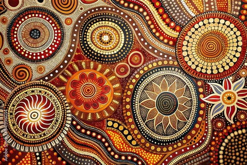 Abstract background featuring traditional Aboriginal art patterns, aboriginal, art, indigenous, cultural, Australia, symbolic, background, painting, texture, design, colorful, traditional