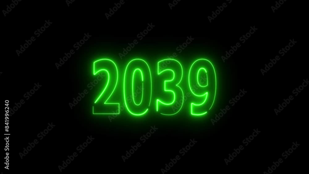 2039 neon text animation, Glowing neon sign in green colors texture background. 2039 neon text animation, Glowing neon sign in green colors texture background.