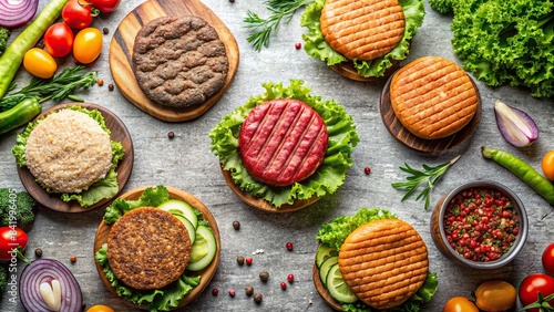 Plant based meat options for environmentally friendly eating, plant based, meat alternative, vegetarian, vegan, sustainable, eco-friendly, plant protein, carbon footprint, food, healthy photo