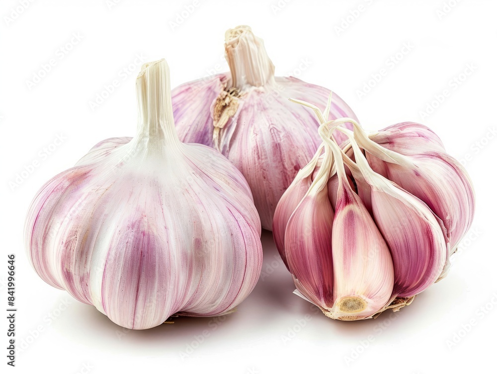 Obraz premium A close-up photo of a garlic bulb isolated on a white background.