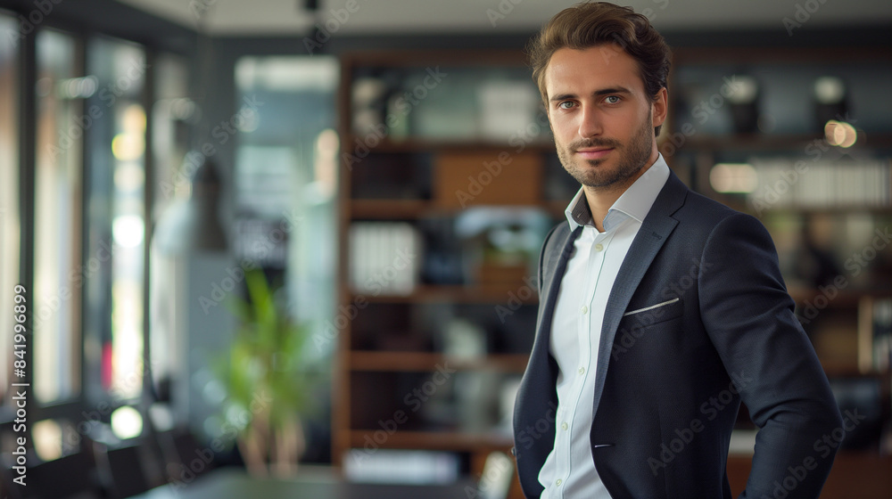 Man in suit standing in room Man in suit standing in room