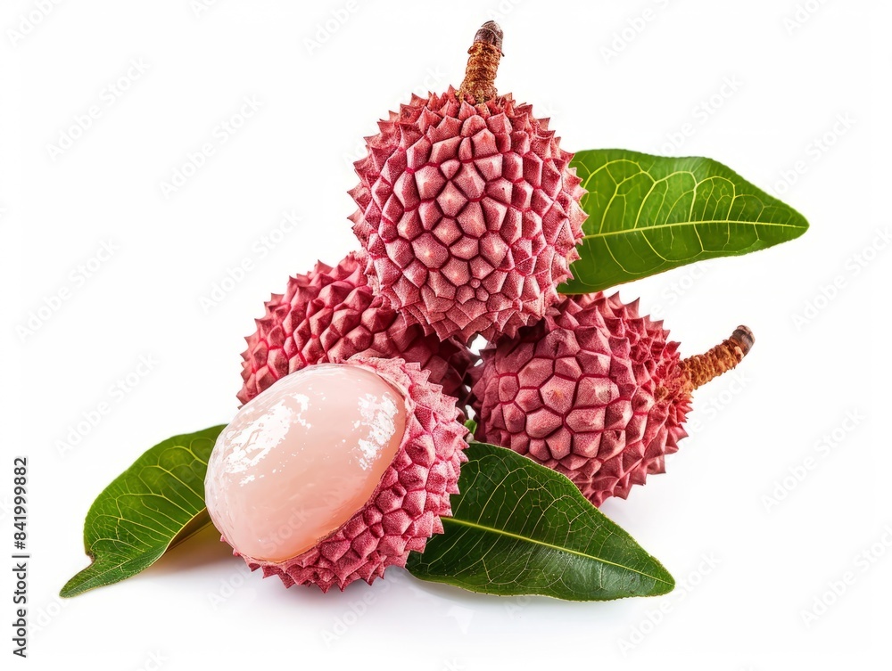 A cluster of fresh lychee fruits isolated on a white background. A cluster of fresh lychee fruits isolated on a white background.