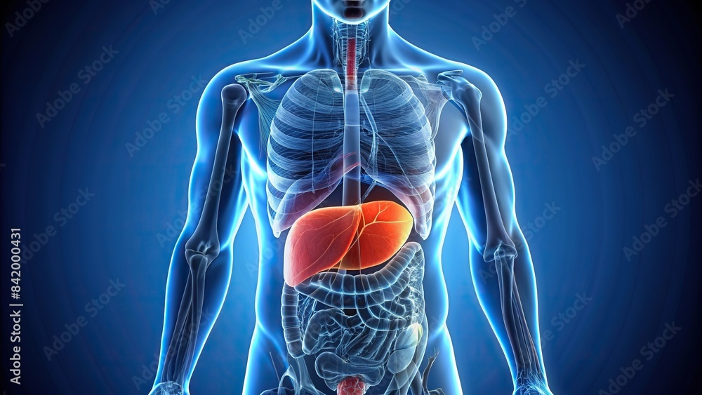 A detailed rendered of the male liver, showcasing its intricate anatomy ...