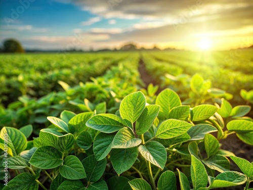 Soybean plants growing in a farm with lush green leaves in the background, Soybean, growth, farm, agriculture, plant, seeding, step, concept, nature, leaves, green, field, crop, rural