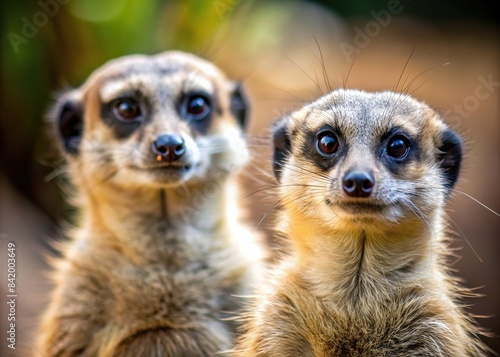 Close-up shot of curious meerkats staring at the camera , Meerkats, group, animals, wildlife, nature, curious, attentive, watching, alert, social, inquisitive, African, furry, cute, family © Sanook