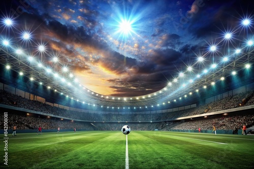 A thrilling night football match illuminated by powerful spotlights in a packed stadium, night football, stadium, floodlights, soccer, match, game, players, crowd, action, sports, competition photo