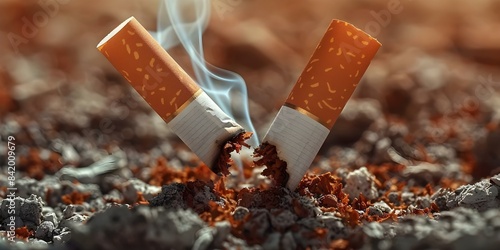 Breaking cigarette by hand symbolizes antismoking awareness and promotes tobacco cessation. Concept Antismoking Campaign, Tobacco Cessation, Health Awareness, Preventing Lung Cancer