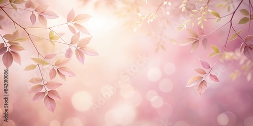 A soft, ethereal light pink wall serves as a backdrop for a captivating interplay of light and shadow, cast by delicate leaves dancing in the summer breeze, premium, abstract, light pink