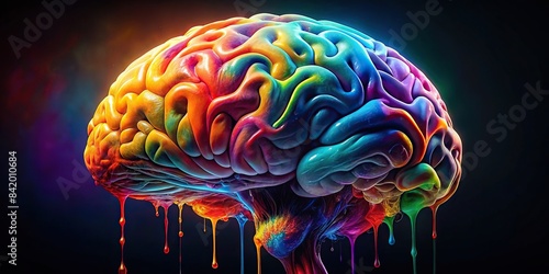 A melting brain with bright and dark colors representing the abstract changes to emotion and behavior due to CTE, abstract,emotion, behavior, CTE, brain, melting, colors, bright, dark photo