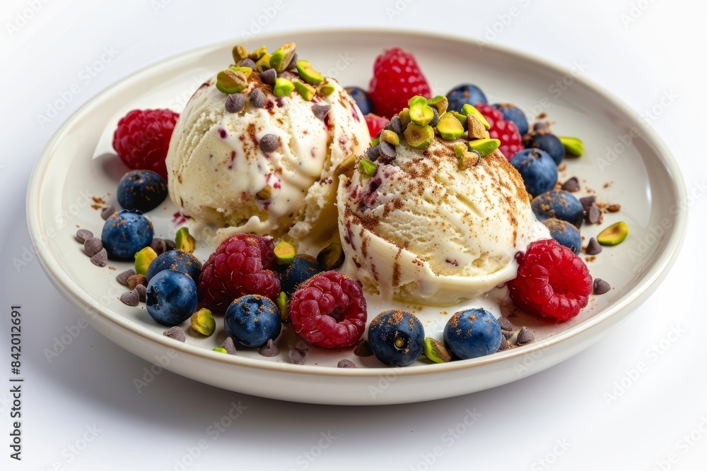 Delectable Banana Ice Cream Sundae with a Symphony of Fresh Berries and Chocolate