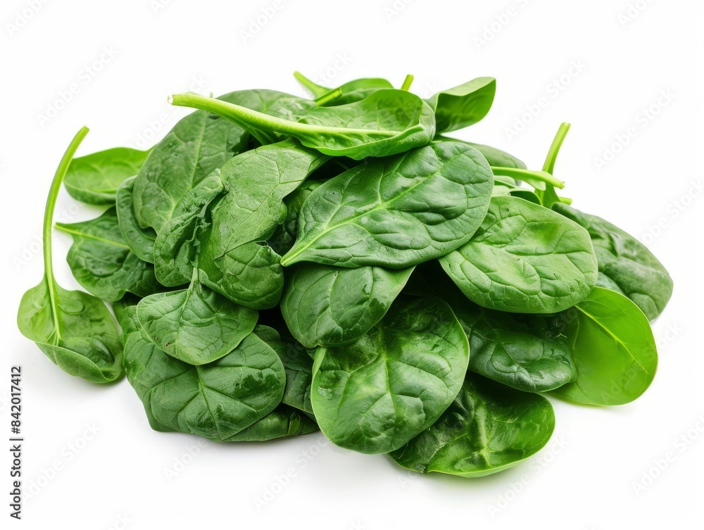 Pile of fresh spinach leaves isolated on a white background. Pile of fresh spinach leaves isolated on a white background.