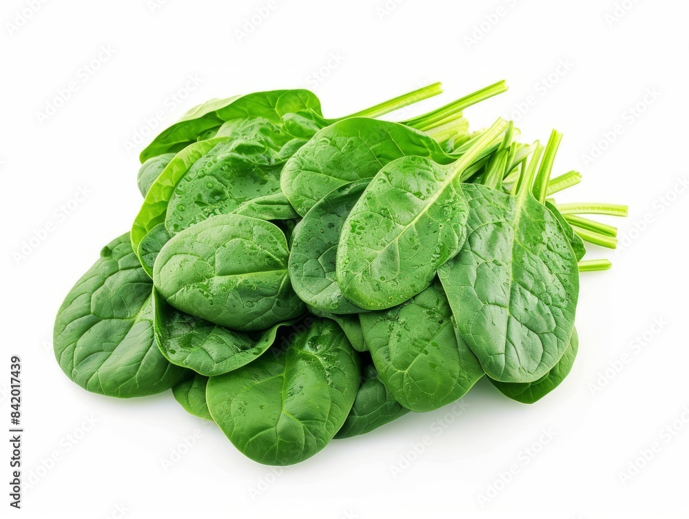 Pile of fresh spinach leaves isolated on a white background. Pile of fresh spinach leaves isolated on a white background.