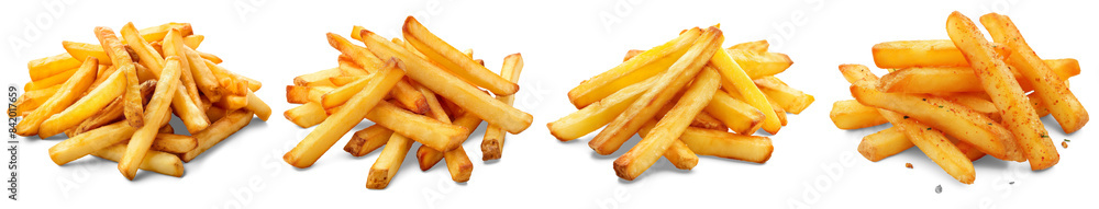 French Fries with salt and French Fries with spice paprika and salt, PNG transparent background with shadow French Fries with salt and French Fries with spice paprika and salt, PNG transparent background with shadow