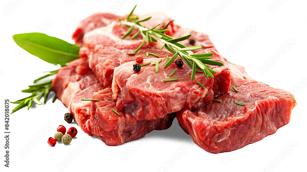top view meat beef fillet raw ribeye steak with rosemary and peppercorn, PNG transparent background with shadow top view meat beef fillet raw ribeye steak with rosemary and peppercorn, PNG transparent background with shadow