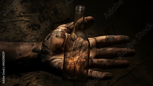A person's hand with a bottle's silhouette imprinted on the skin, showcasing a lasting impression, in an HD image.