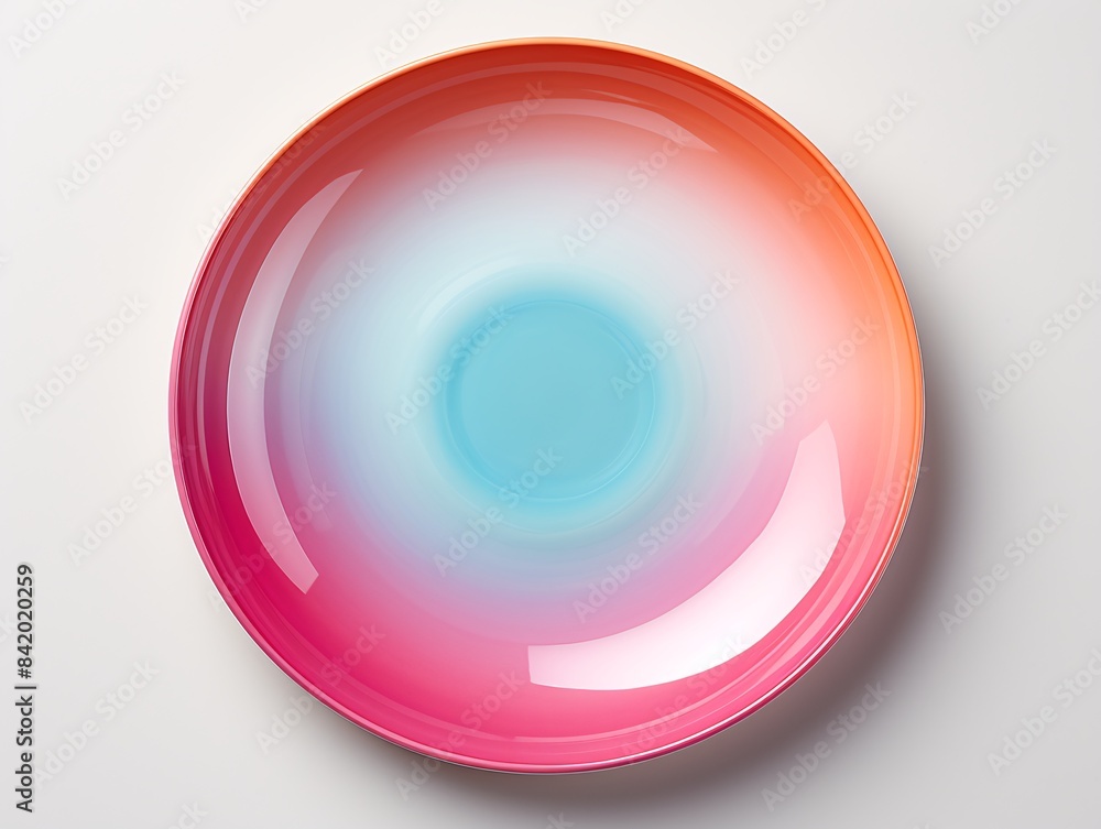Vibrant rainbow-colored plate sitting on a plain white background. Vibrant rainbow-colored plate sitting on a plain white background.