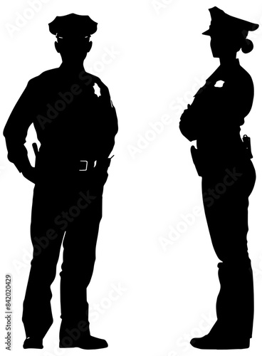 Silhouette of male and female police officers, isolated 