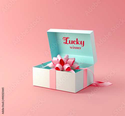 Open pastel pink gift box with inscription 