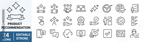 Product Recommendation web line icons. Checkmark. Editable stroke.