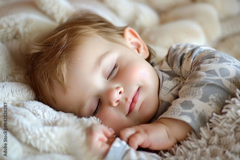 A Toddler Boy Sleeping Peacefully in a Light Blanket A Toddler Boy Sleeping Peacefully in a Light Blanket