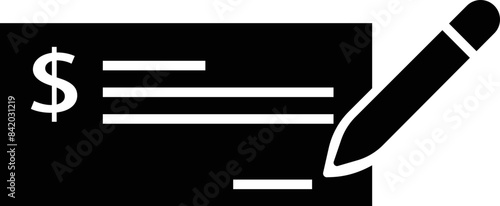 Payment check icon in flat style. vector for apps or website bank cheque symbol. paycheck sign in black Bank Check related glyph icon. Isolated on transparent background.