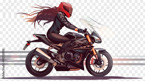 woman riding Motor bike isolated vector style with transparent background illustration