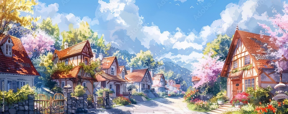 Obraz premium A quaint village with charming cottages