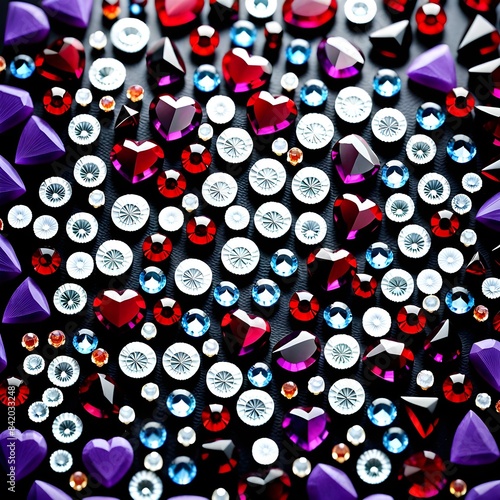 Red and Purple Gemstones on Black Surface 